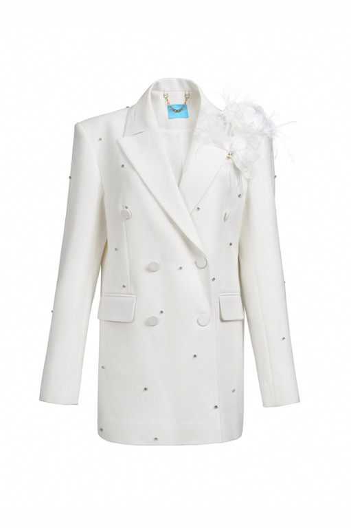 CRYSTAL AND FLOWER- EMBROIDERED SILK WOOL BLAZER