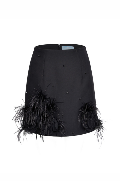 CRYSTAL AND FLOWER- EMBROIDERED SILK WOOL MINI SKIRT