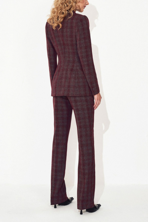 BURGUNDY CHECKED FLARED PANTS