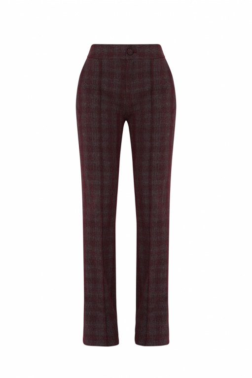 BURGUNDY CHECKED FLARED PANTS