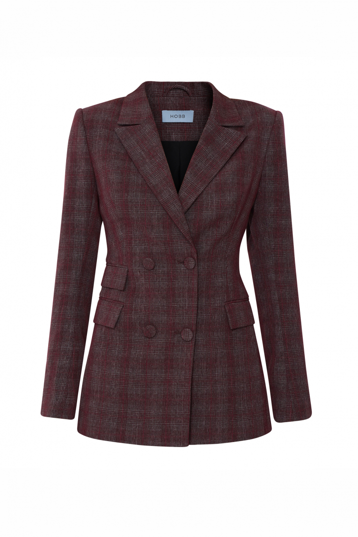 BURGUNDY CHECKED SLIM SUIT JACKET | HOBB Design